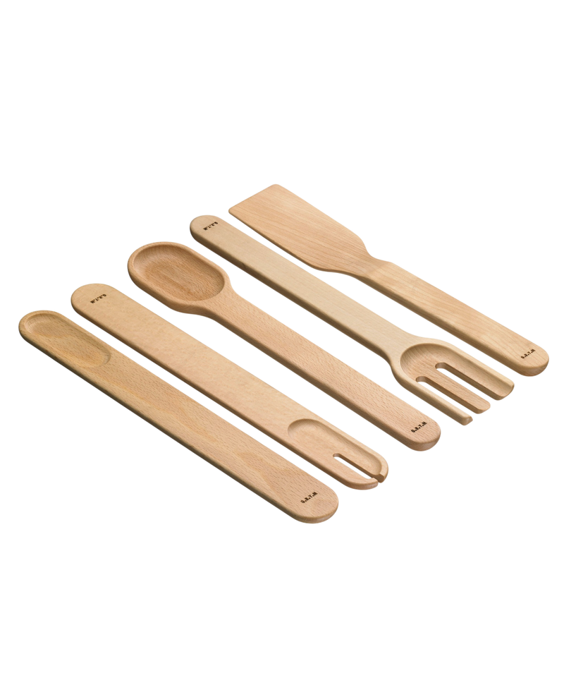 BEECH SET WITH SALAD, FORK, SPOON AND SPATULA - GRYM